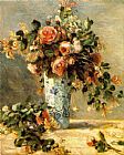 Pierre Auguste Renoir Wall Art - Les roses et jasmin dans le vase de Delft
